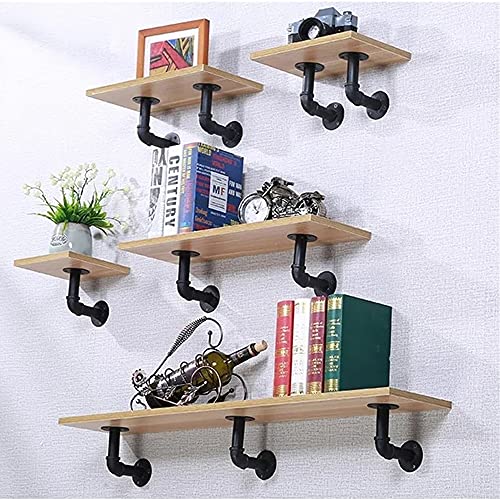 Industrial Pipe Shelf Brackets 6 Pack for 7-14 Inch Boards Heavy Duty Wall Shelves - Black Variation of 6 Pcs (for board depth 7-14 inches)