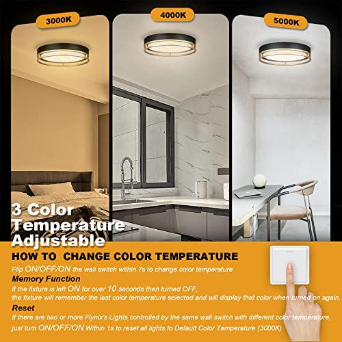 Flynix 12.5 Inch Black Gold LED Flush Mount Ceiling Light Dimmable 26W 1700 Lumens