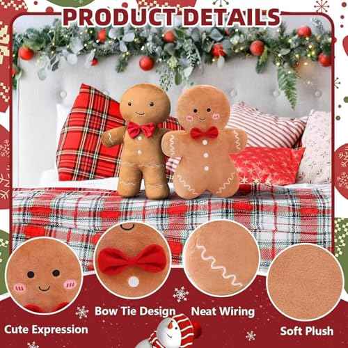 Gingerbread Plush Pillow Gingerbread Man Pillow Cute Plush Decor Cushion 13.8in Brown