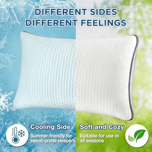 Grey King Size Cooling Pillows Set of 2 with Adjustable Support - Baskbed