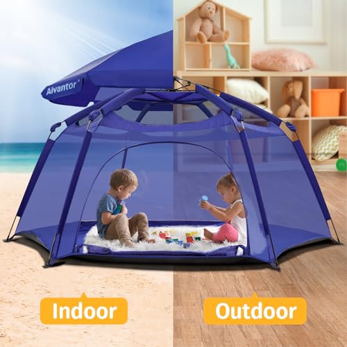 Alvantor Pop Up Baby Playpen with Mesh Top & Enclosed Cover, Navy, 84x84x44 Inches