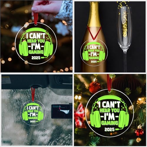 Gaming Ornament - I Can't Hear You I'm Gaming 2025 Acrylic Xmas Gamer Ornaments for Christmas Tree Acrylic Christmas Video Game Ornament - Decor Control for Men Gamers Teenagers and Kids Boy