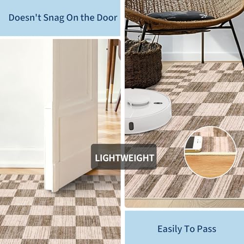 GarveeHome Brown Checkered 5x7 Area Rug - Machine Washable Non-Slip Living Room Carpet