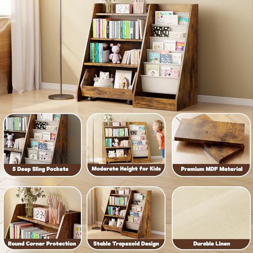 COZPAW Medium Kids Bookshelf Toy Storage Brown 4-Tier Toddler Organizer