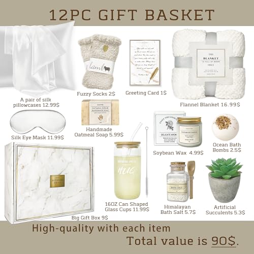 AHAGIFTREE White Care Package Gift Basket for Women - Get Well, Sympathy & Birthday