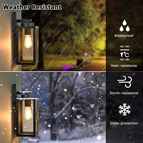 BesLowe Black Outdoor Wall Light Fixtures 12.8 Inch Modern Weatherproof Lanterns (2-Pack)