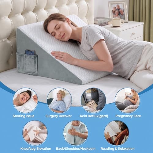 Bed Wedge Pillow 24x24x12 Inch - Cooling Support for Acid Reflux & Snoring - Blue - Multi-Purpose Relief