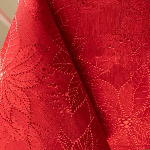 Benson Mills Poinsettia Palace Red Tablecloth 60x120 Inches - Holiday Elegance