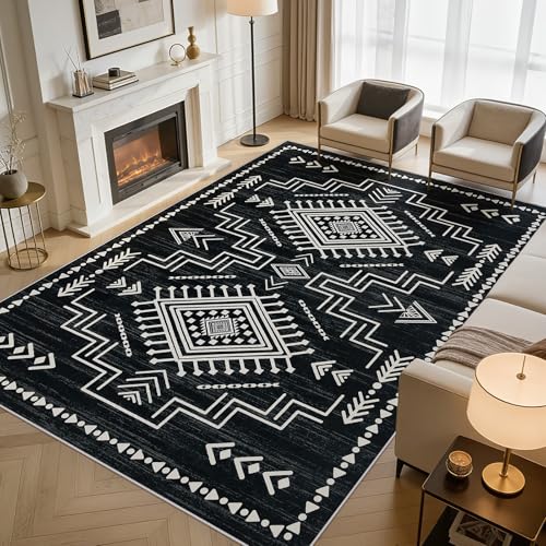 Joydeco Moroccan Boho Black Large 8x10 Area Rugs for Living Room
