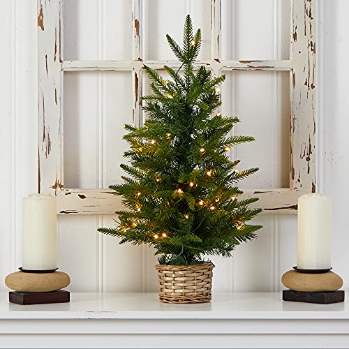 Mini Artificial Christmas Tree with 35 LED Lights in Decorative Basket - 2ft