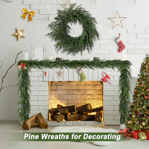 24 Inch Artificial Christmas Pine Wreath for Front Door & Indoor Decor