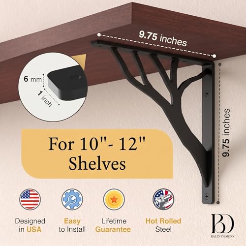 10 Inch Heavy Duty Wall Shelf Brackets Set of 4 - Rustic Black Iron L Brackets for Floating Shelves