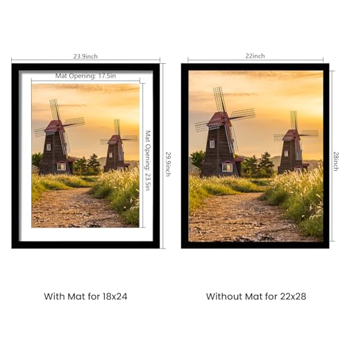 Flocey 22x28 Black Picture Frame Set of 5 with Mat - Wall Gallery Display, Horizontal or Vertical Mounting Variation of THIS listing