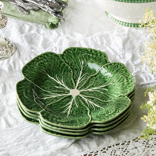Large Green Cabbage Dinner Plates - Set of 4 11-Inch Garden Leaf Tableware