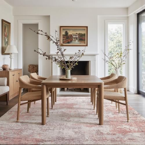 Pink Gray Washable Area Rug 6x9 ft - Vintage Print, Non-Slip, Pet-Friendly