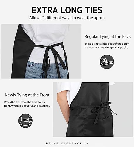 Cotton Apron with Large Pockets - Adjustable Kitchen & Cooking Apron for Men Women - Black