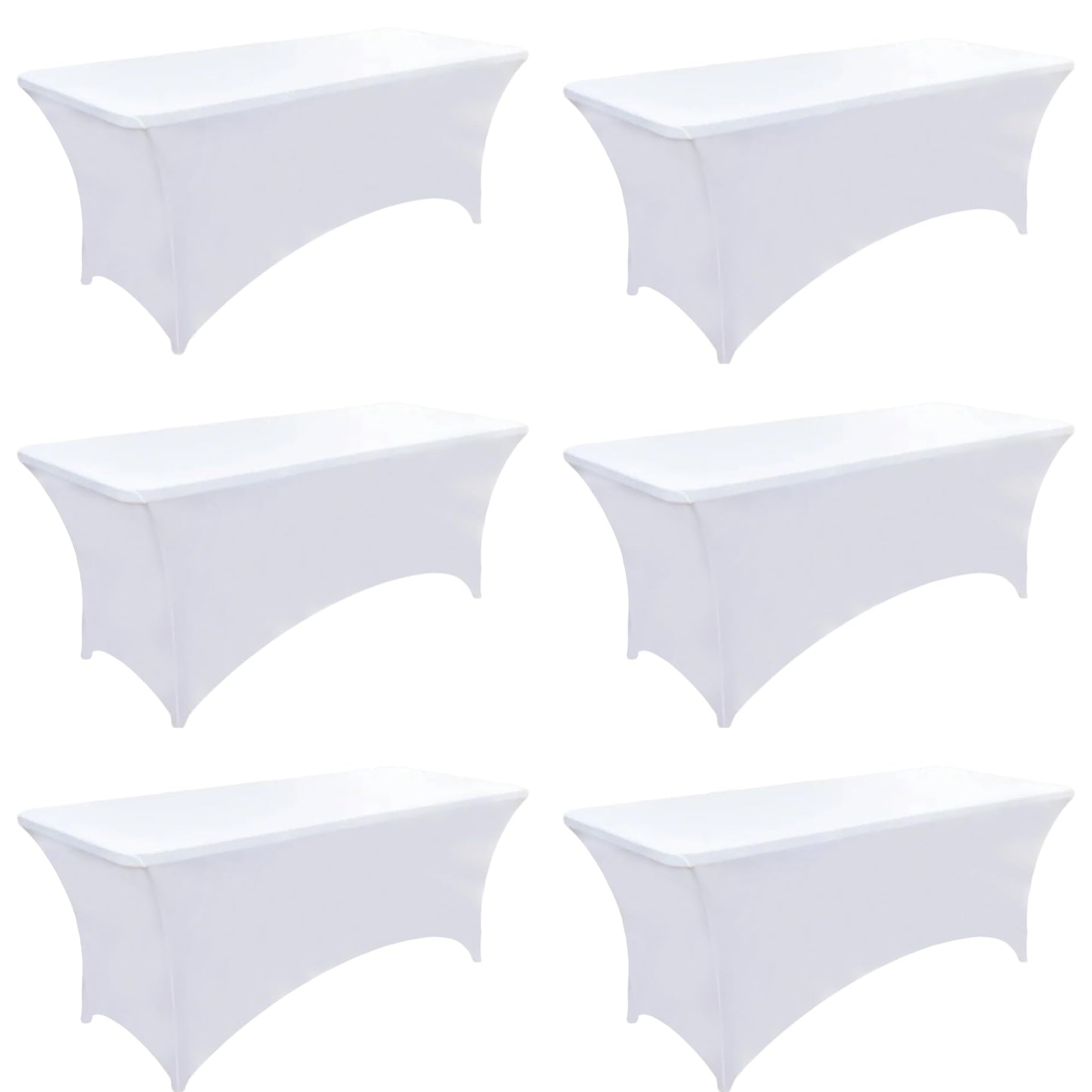ZarzaaSik 6-Pack 6ft White Spandex Table Covers for Rectangle Standard Folding Tables - Wrinkle Resistant Stretch Tablecloths - Ultimate Fitted Table Protector for Parties, Trade Shows, Wedding