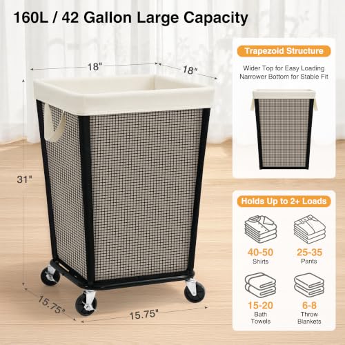 STO STO 160L Beige Rolling Laundry Hamper with Wheels, Large Capacity