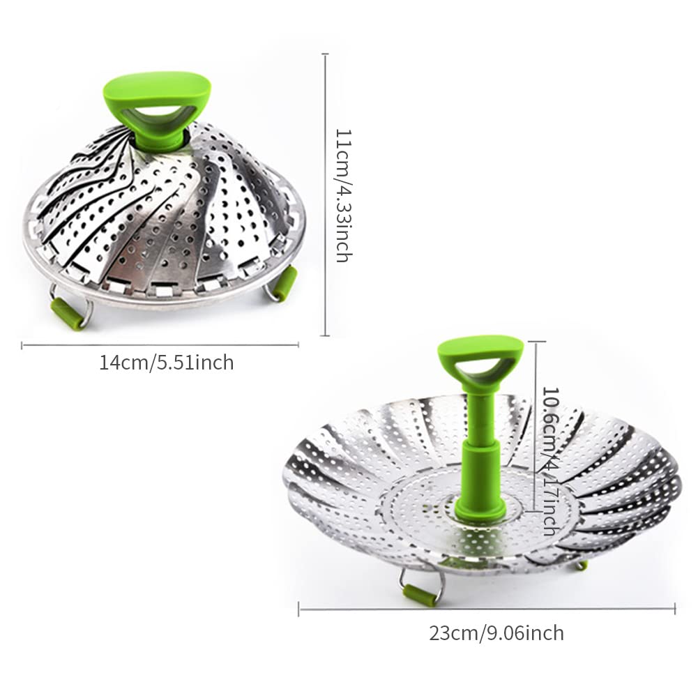 Stainless Steel Expandable Steamer Basket, Adjustable Folding Insert with Handle, Fits Pots from 5.51" to 9.1", Perfect for Cooking Seafood, Vegetables, and Fruits