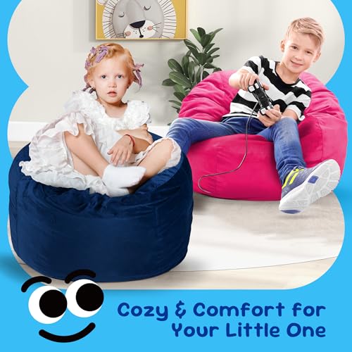 Hobestluk 2.5ft Velvet Bean Bag Chair for Kids Medium Blue