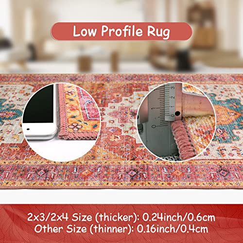 Ultra-Thin Washable Area Rug 5x7 Boho Vintage Medallion Floor Carpet Pink/Teal