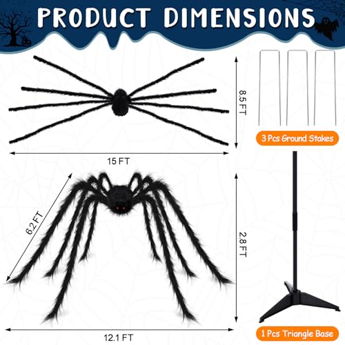 Black 15ft Giant Halloween Spider Outdoor Decoration - Creepy Realistic Props