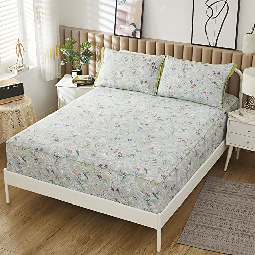 ABREEZE Full Butterfly Floral 4-Piece Egyptian Cotton Bedding Set with Pillowcases