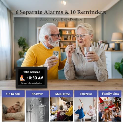Flyruit 10.1'' Black Extra Large Digital Clock for Seniors & Dementia Care