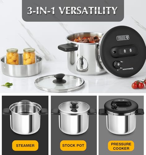 8.5 Qt Stainless Steel Pressure Cooker with Glass Lid & Steamer - Induction Ready