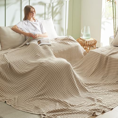 Bedsure Oversized King Cooling Waffle Blanket - Warm Taupe, Lightweight & Breathable, 120x96 Inches
