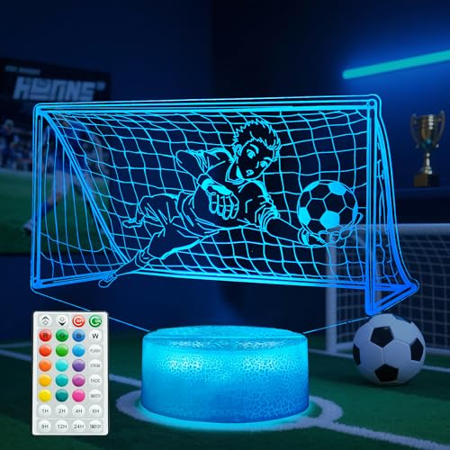 Soccer Night Light, Soccer Gift, 3D Illusion Lamp with 16 Colors Changing, Remote Control Timer, RGB Flashing Mode and Dimmable, Kids Lamp for Christmas Birthday Decor
