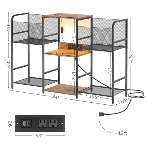 Record Player Stand with Power Outlet & LED Light, Vinyl Storage, Turntable Shelf