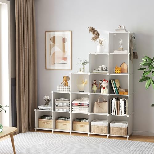 AWTATOS White Cube Storage Organizer - 16 Cubes Modular Closet Shelves