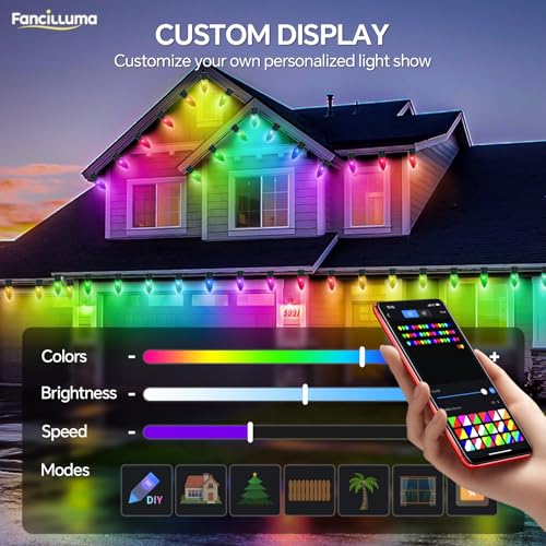FANCILLUMA 132FT RGB Color Changing Smart C9 Christmas Lights Outdoor - Connectable, App & Remote Control