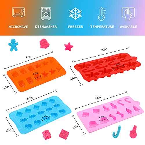 Christmas Silicone Chocolate and Candy Molds, Small Baking Molds for Cake Toppers, Santa Clause Snowman Christmas Tree Presents Gingerbread Stockings Star Candy Cane Molds 6Pcs