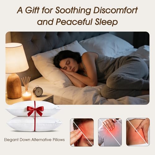 Downluxe King Size Down Alternative Pillow Set of 2 - Hotel Collection Striped Support for Side, Back & Stomach Sleepers
