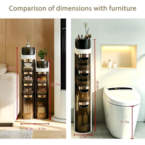 Slim 4-Tier Bathroom Storage Cabinet - Movable Narrow White Organizer