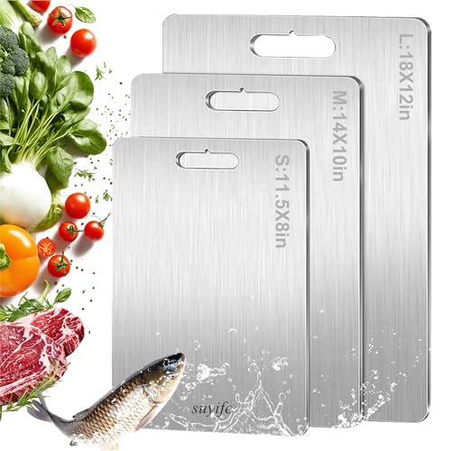 Set of 3 Titanium Cutting Boards - Food-Grade, Reversible & Dishwasher Safe
