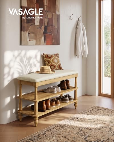 VASAGLE Natural Brown 2-Tier Shoe Bench | 31.5-Inch Entryway Organizer with Seat
