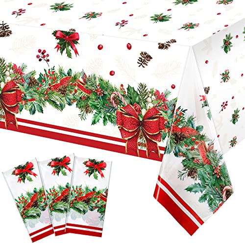 Tiamon 3 Pieces Extra Large Christmas Tablecloths Disposable Rectangular 54x108in