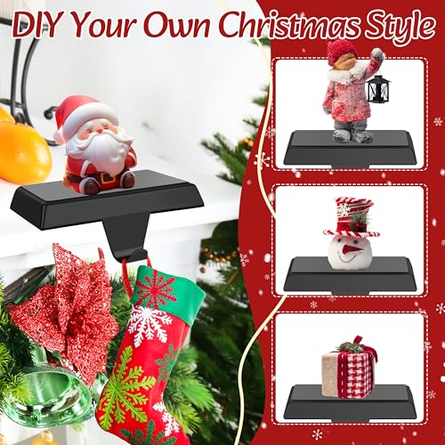 Palonu Black Stocking Holders 2 Pack Heavy Duty Mantle Hooks Non-Slip Christmas Decor