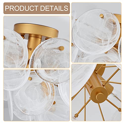 Gold Modern Flush Mount Glass Ceiling Light - 4-Light Vintage Chandelier for Bedroom Hallway