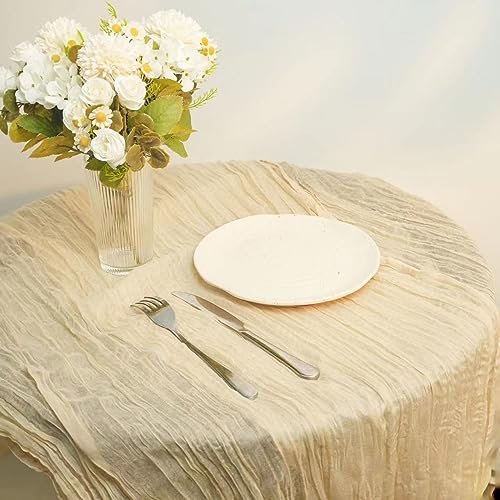 Beige 12-Pack 13ft Gauze Cheesecloth Table Runners for Wedding & Party Decor