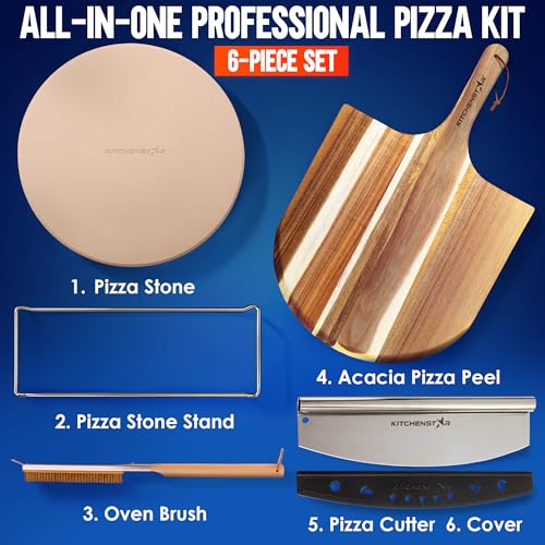 16-Inch Pizza Stone Set for Oven & Grill with Peel, Cutter & Brush - KitchenStar