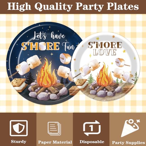 Deorfuy Smores Camping Party Supplies - Disposable Plates Napkins & Forks for 24 Guests
