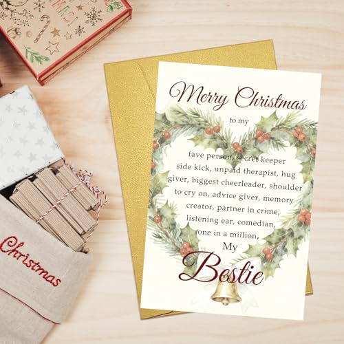Bestie Christmas Card - Supoeguk Best Friend Note Card (Bestie) 8x5.3in