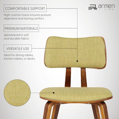 Armen Living Jaguar Mid-Century Dining Chair in Walnut Wood and Green Fabric - Variation: Green/Walnut / Single
