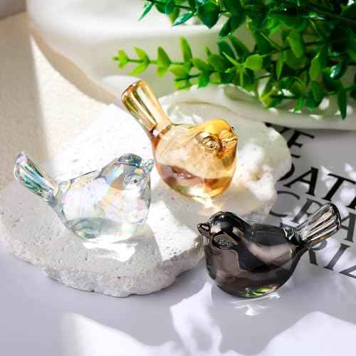 Ornalrist Crystal Clear Birds Figurines Home Decor, Glass Art Birds Collectible Figurines Paperweights Crystal Decor Gifts for Women Mom Friends (Clear)