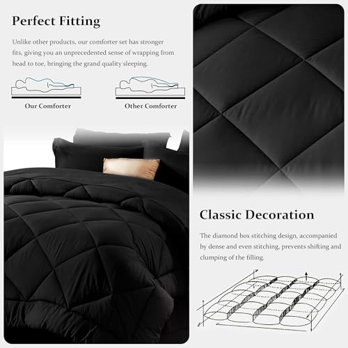 Black Queen Comforter Set 8 Pieces Bed in a Bag - Soft Microfiber Bedding