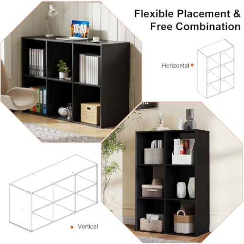 Sweetcrispy Black 6-Cube Storage Organizer - Modular Bookcase Shelf, Deep Black, 36"L